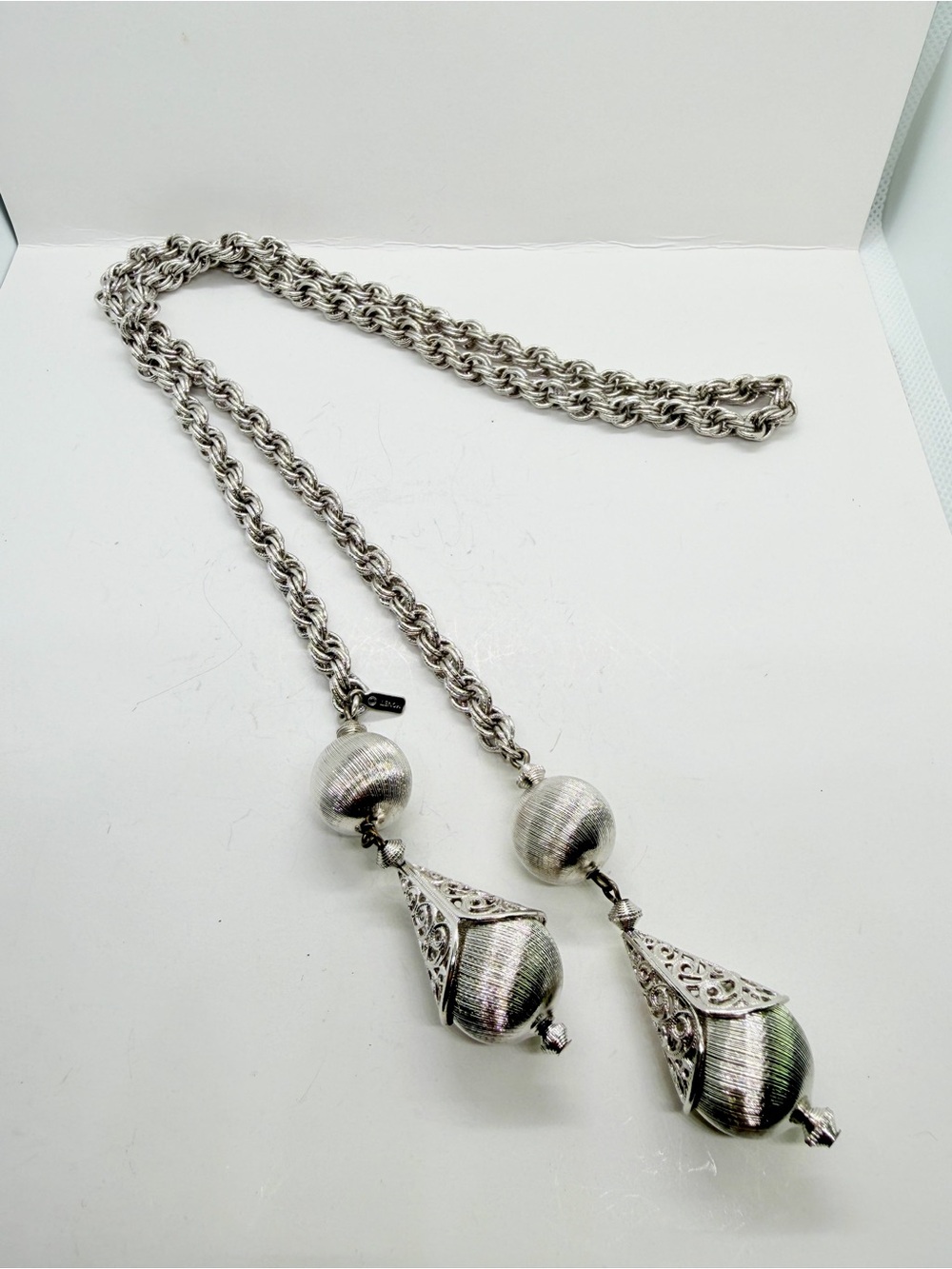 VTG 1960's MCM‎ MONET Silver Tone BOLERO LARIAT Double Tassel Rope Necklace 30"